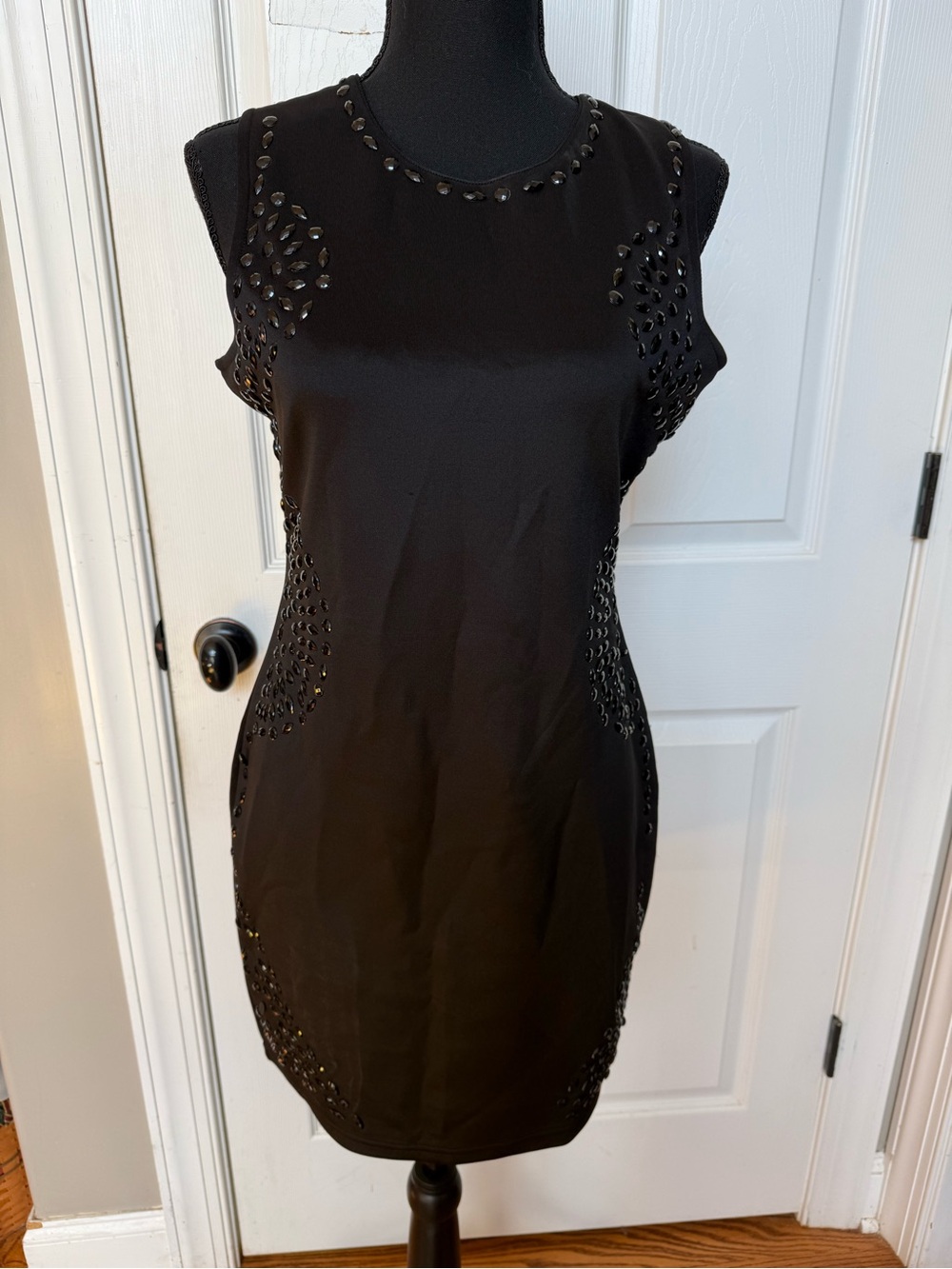 Say What? Black Beaded Sleeveless Sheath Dress